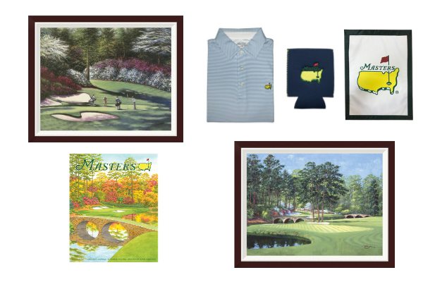 Augusta Fine Art, a performance polo, blue koozie with The Masters logo, a garden flag, the 2020 Official Masters Tournament Journal.